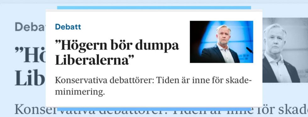 Oikos Arvid Hallén med flera i SVD: ”Högern bör dumpa Liberalerna”